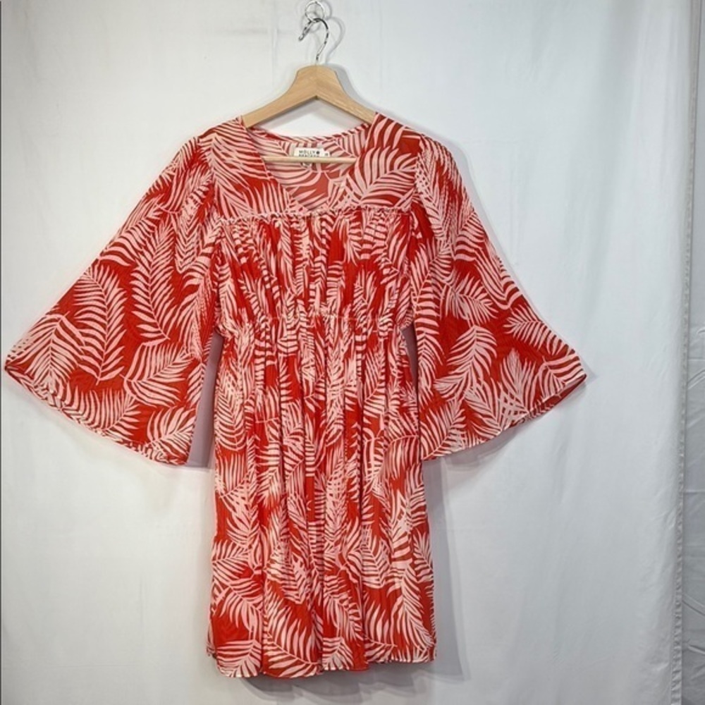 🌽 Molly Bracken White and Orange print long Bell Sleeve dress